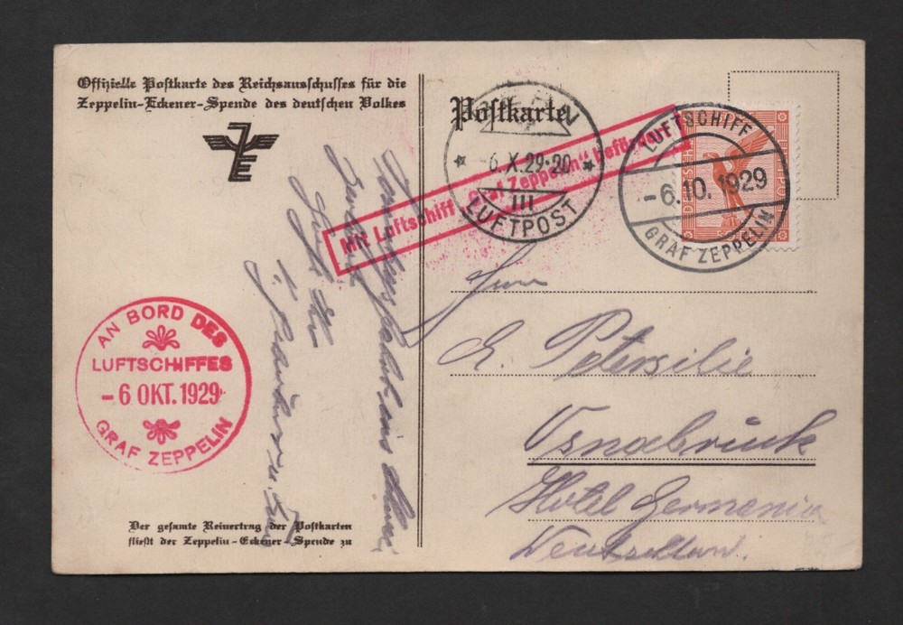 GERMANY TO SWITZERLAND 1929 GRAF ZEPPELIN FLOWN POST CARD ON LZ127