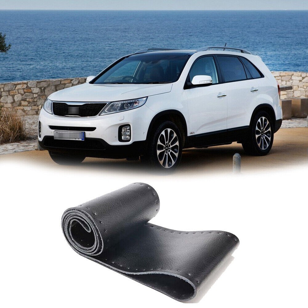 NEW Black DIY Leather Car Steering Wheel Cover Breathable Anti-slip 38cm/15