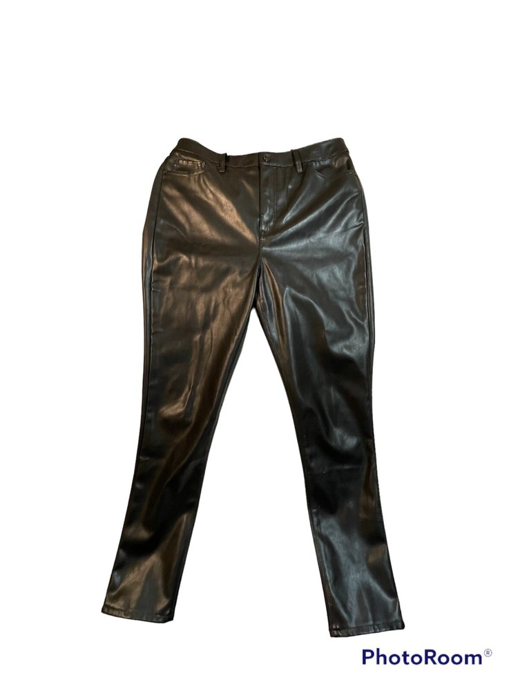 Women's Black Faux Leather Zip Pants with Pocket - Medium Casual Trousers