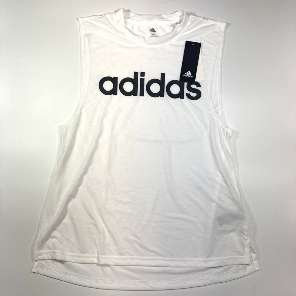 Adidas Women Size Medium Logo Training Tank Top White Sleeveless Tee D96046