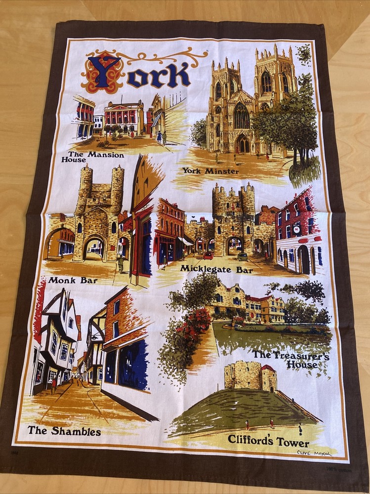 Vintage Souvenir YORK Kitchen Dish Towel WALL DECOR CLIVE MAYOR 19 x 28.5” New