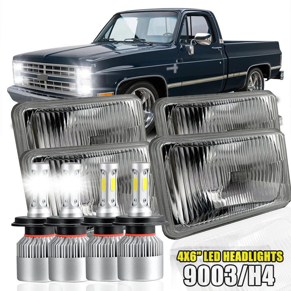 4x6 LED Headlights High Low Beam for Chevy C10 Pickup 1981-87 Ford Mustang 4 Pack