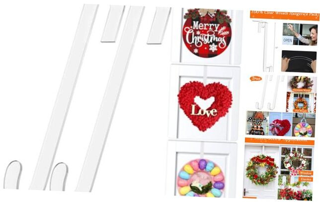 Clear 12-Inch Over-Door Wreath Hangers - 2 Pack Non-Scratch