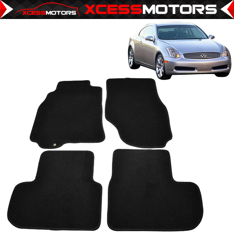 Fits 03-07 Infiniti G35 2-Door 4PCS Front & Rear Nylon Black Floor Mats Carpet