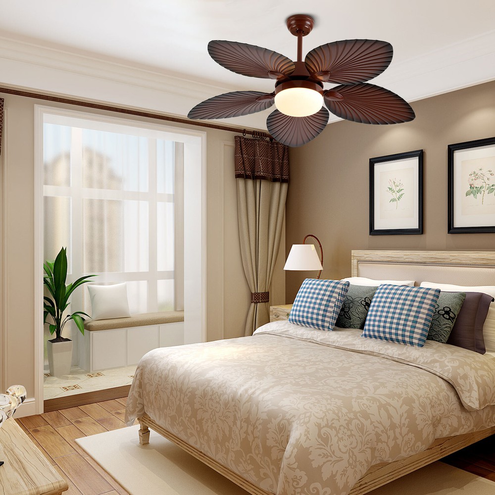 52-Inch Dimmable LED Ceiling Fan with Remote Control and 5 Tropical Palm Blades