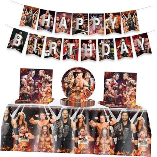 Wrestling Birthday Supplies, 42Pcs Wrestling Decorations include Banner,