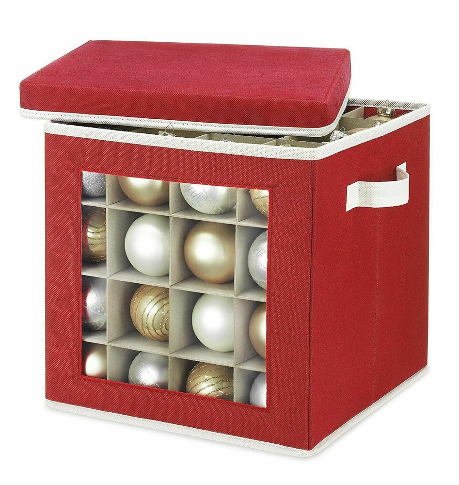 Christmas Ornaments Storage Cube Box Whitmor Holiday Organizer Red & White NEW_D