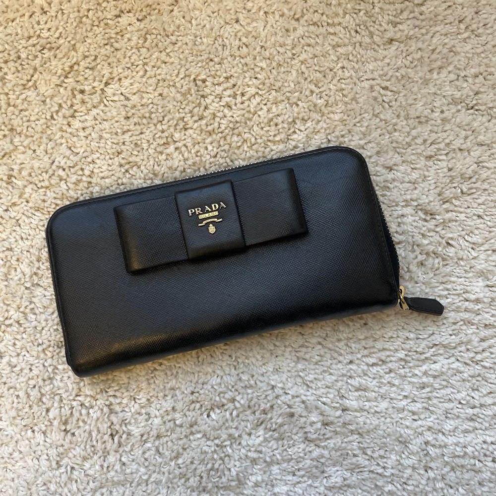 PRADA Black Leather Long Wallet