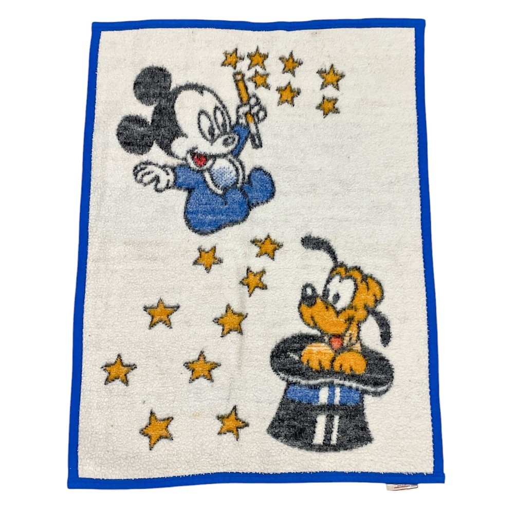 Biederlack Mickey Mouse Baby Blanket Magic Stars Fleece Blue White Vintage 27x36