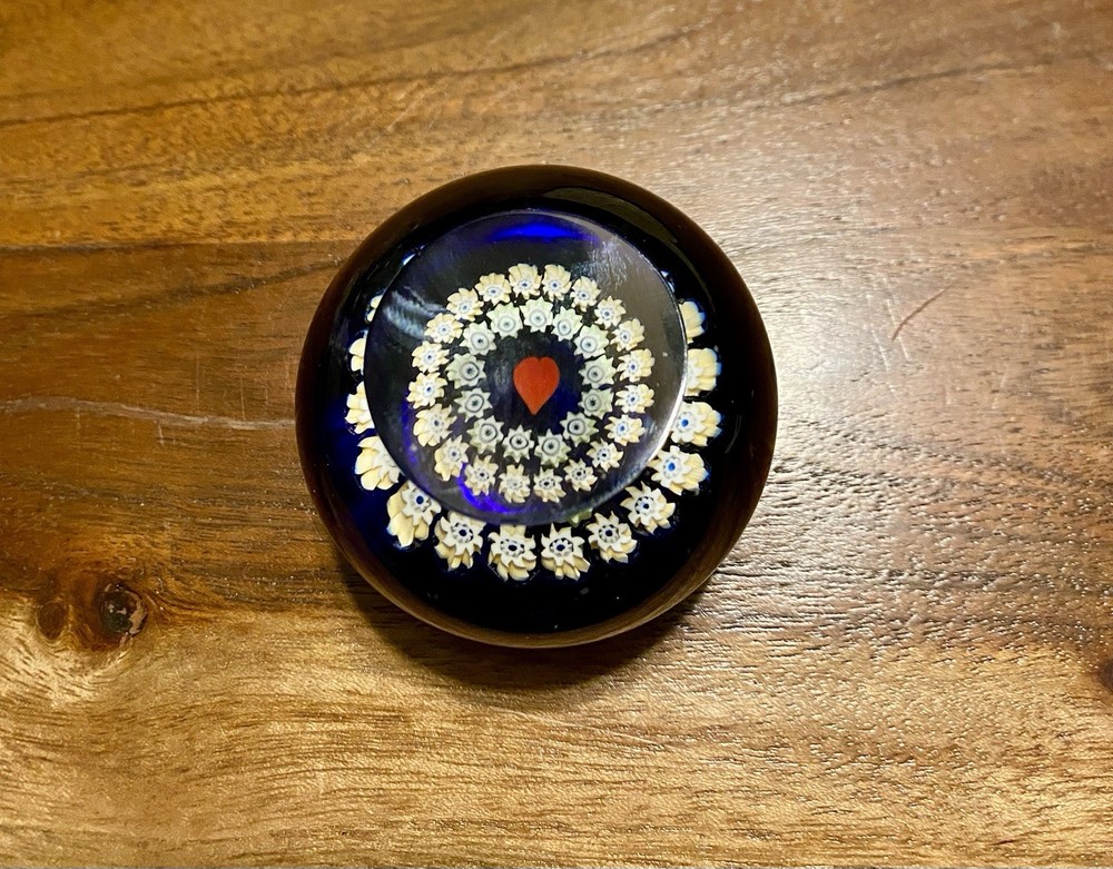 Caithness Miniature Heart Art Glass Paperweight Millefiori Scotland