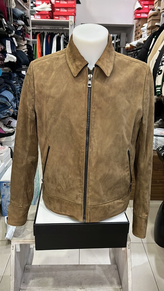 Mens HUGO BOSS Brown Leather Jacket Size 50 AD368