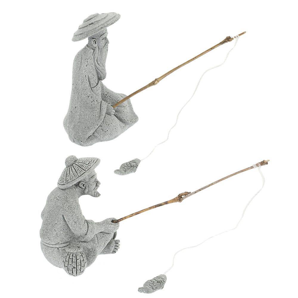 Bonsai Garden Sandstone Fish Small Tank Kit Fisherman Statue Park Decor