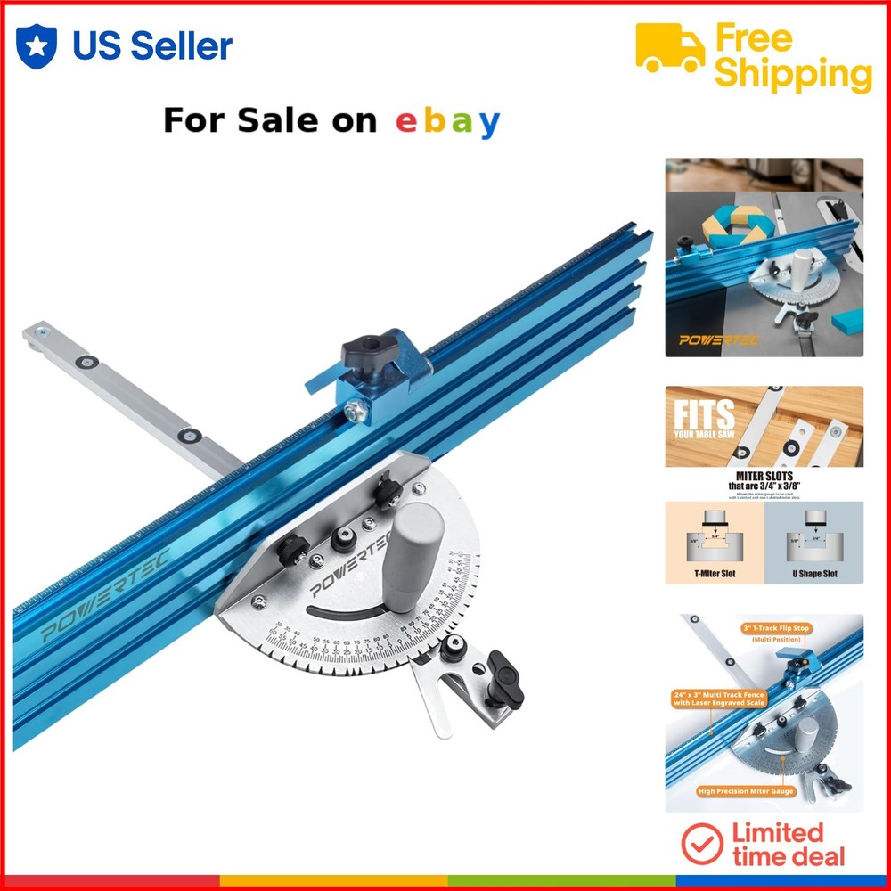 Precision Table Saw Miter Gauge System with 27-Stop Multi-Track Fence