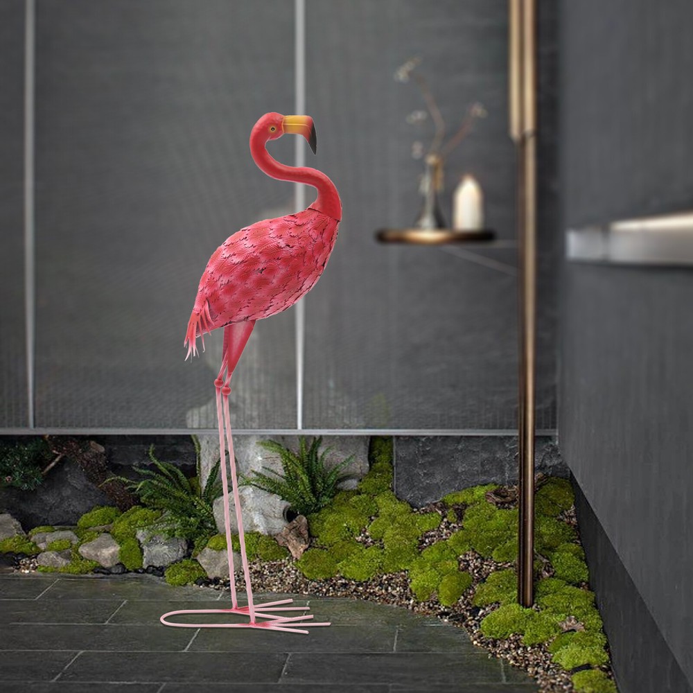 Large Metal Pink Flamingo Yard Art Outdoor Lawn Statue 1PCS