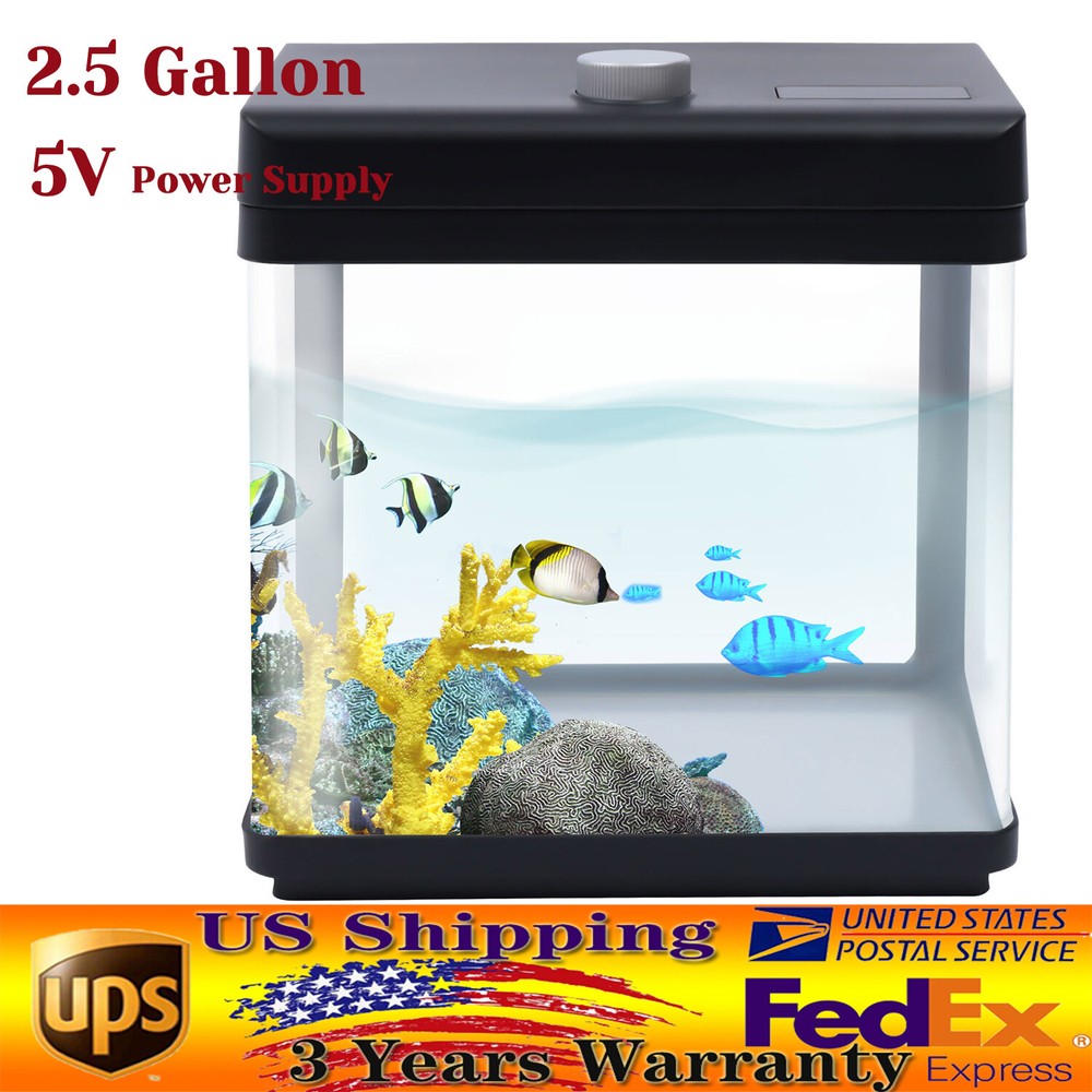 1.5 Gallon Aquarium Kit Fish Tank 5V Black Low Noise Bedroom Desktop Fish Tank