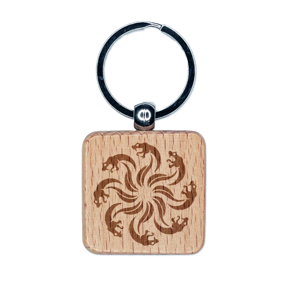 Hydra Naga Serpent Engraved Wooden Square Keychain Charm  