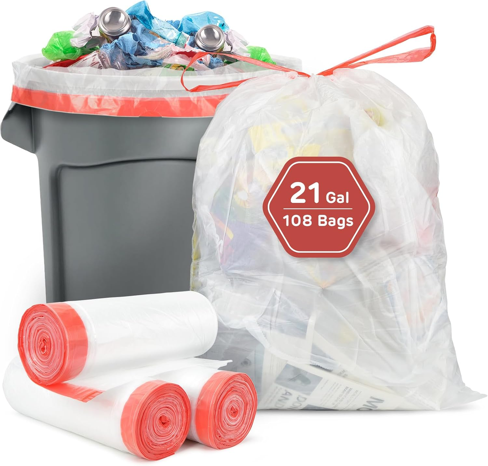 21 Gallon Trash Bags Xl-Large Garbage Bags Drawstring 108 Count Heavy Duty Clear