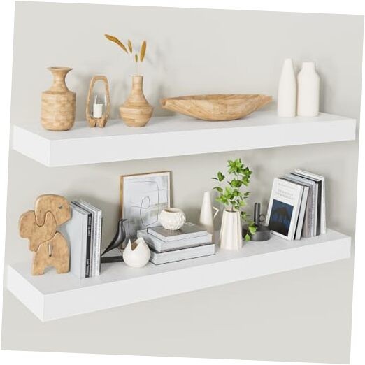36-Inch Floating Shelves Set of 2, White Wall Mounted, 35.5W x 9.3D x 1.5H