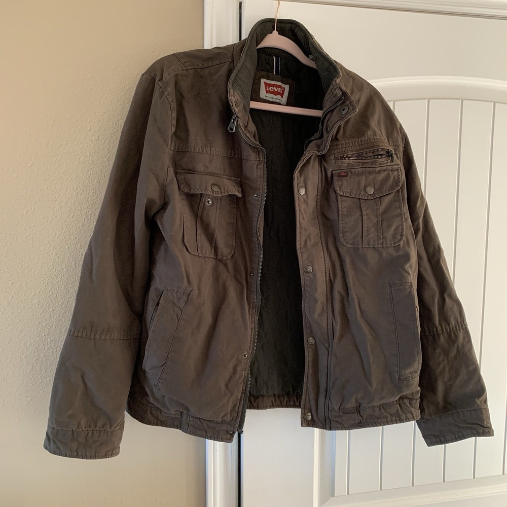 Levi's Men Cotton Twill Utility Zip Front Jacket Size L AUTHENTIC Canvas Quilted