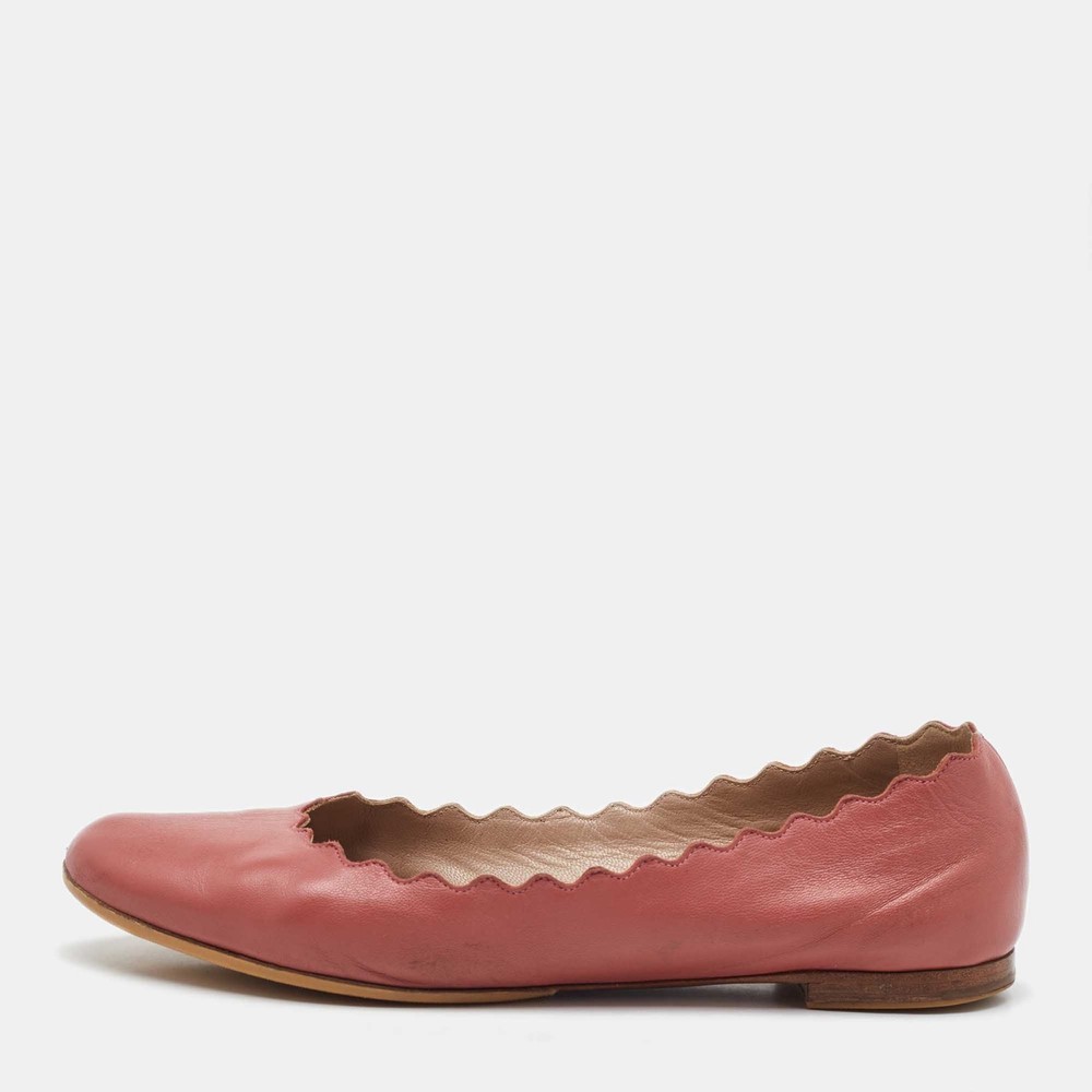 Chloe Peach Pink Scalloped Leather Lauren Ballet Flats Size 37