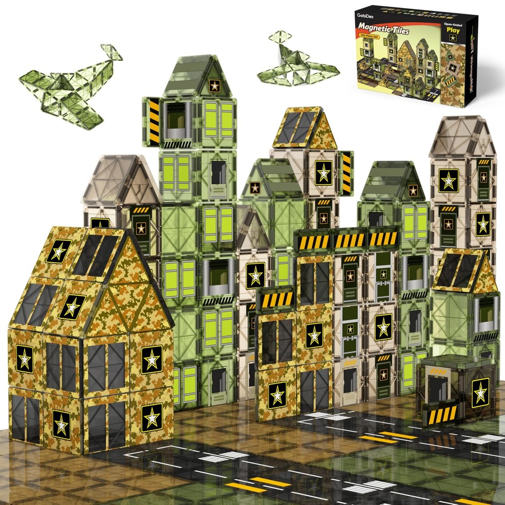 100PCS Army-Themed STEM Magnetic Building Blocks for Toddlers & Kids