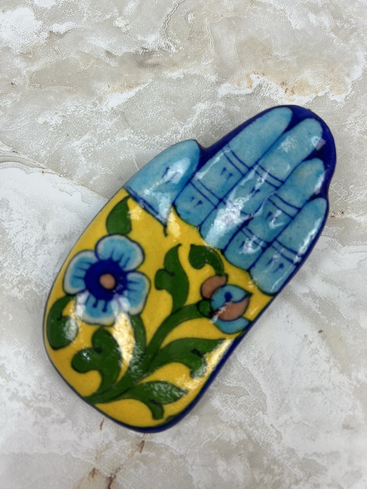 Ceramic Incense Burner Vintage hand painted Ring Dish Bright Floral India Mexico