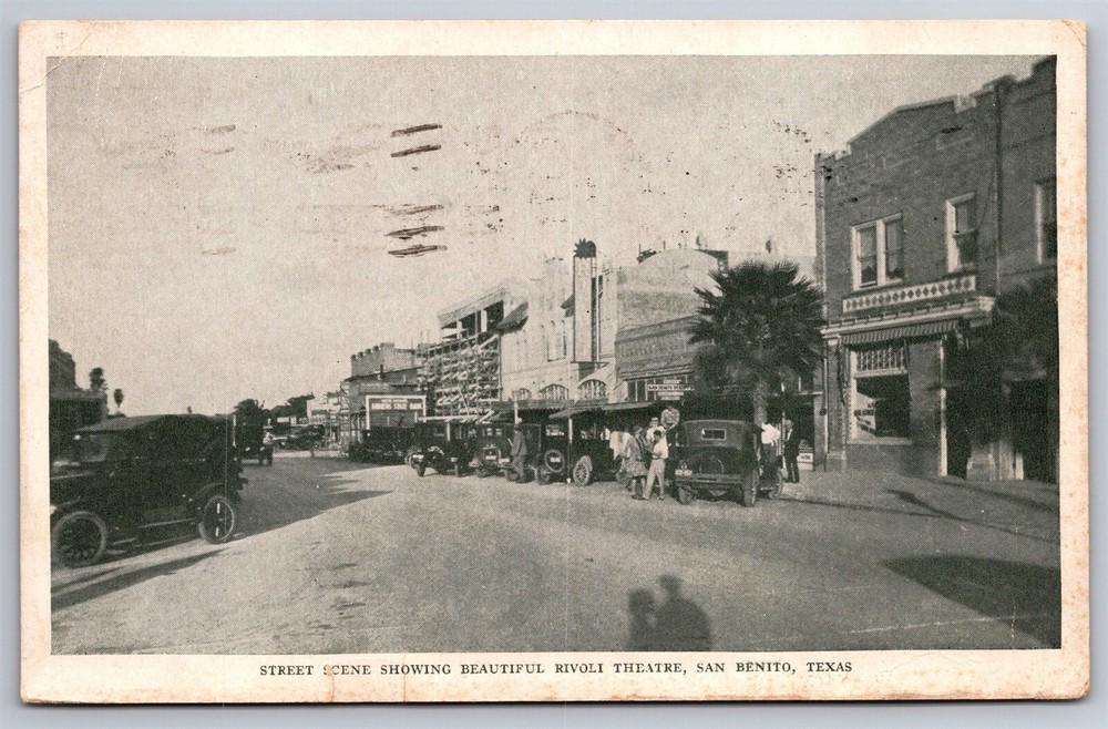 Street Scene San Benito Texas Showing Rivoli Theatre C1920's Postcard K23