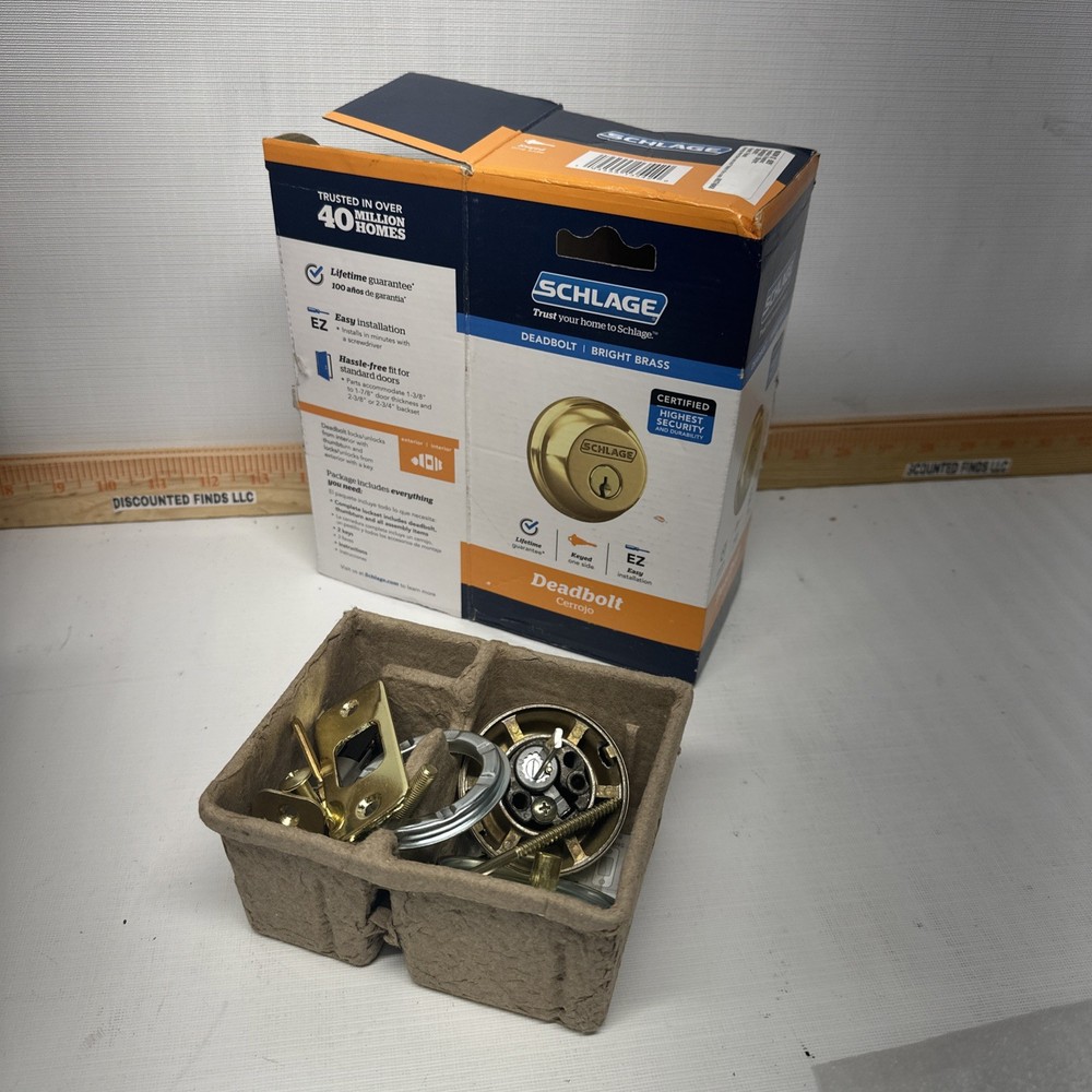 SCHLAGE Deadbolt Set Bright Brass, Keyed 1 Side, B60N505 High Security B40