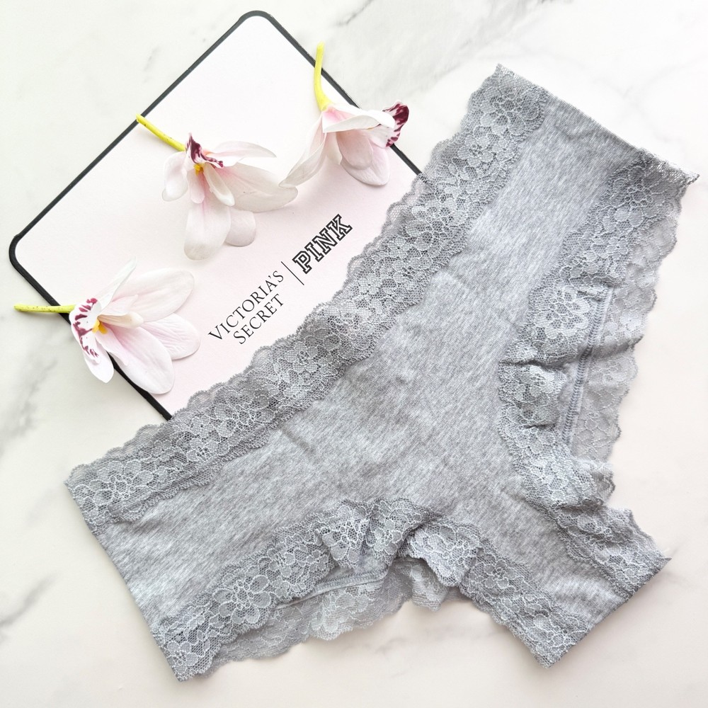 Victoria's Secret The Lacie Lace-Waist Cotton Smooth Cheeky Panty Heather Grey M