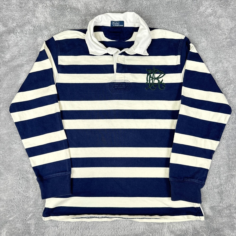 Polo Ralph Lauren boys XL blue striped rugby polo shirt long sleeve embroidered