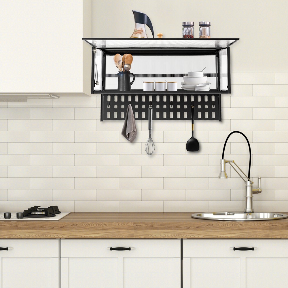 90° Flip-Up PC Wall Cabinet, Hanging Kitchen Wall Cabinet Organizer