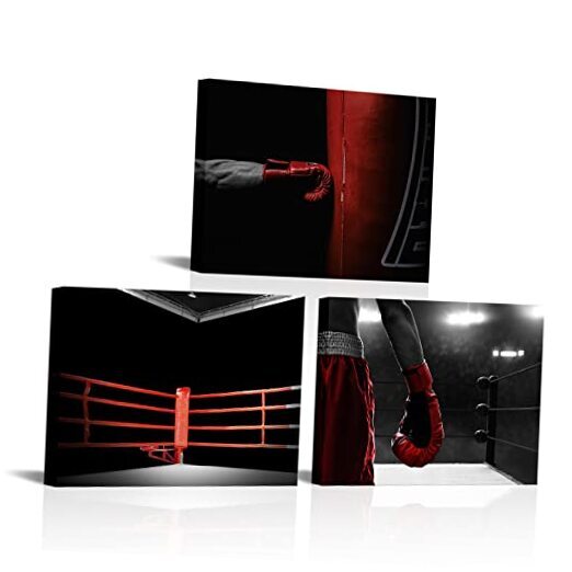 3 Pieces Boxing Wall Art Decor Prints Black and White Red Boxing Glove Small