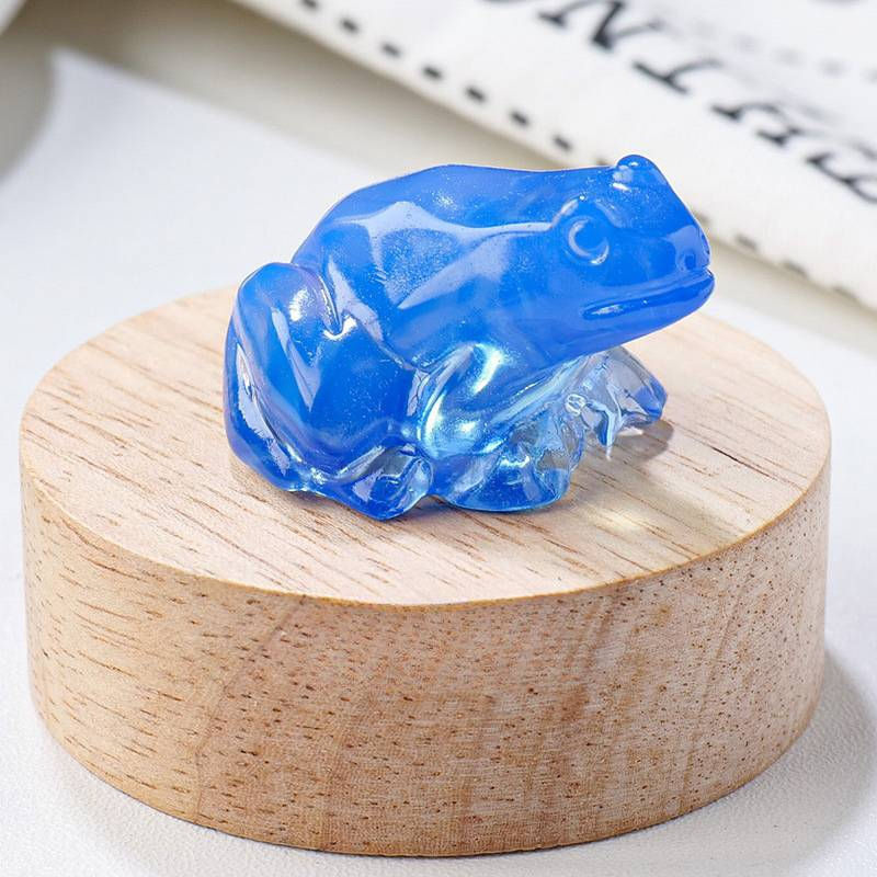 Natural Blue Opal Quartz Crystal Stone Lucky Frog Carved Mini Energy Figurine