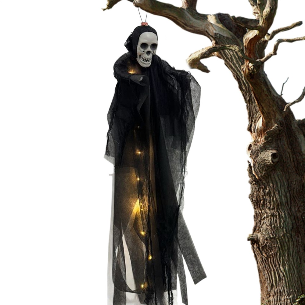 Hanging Ghost Halloween Prop Skull With LED Glowing Eyes Outdoor Decoration