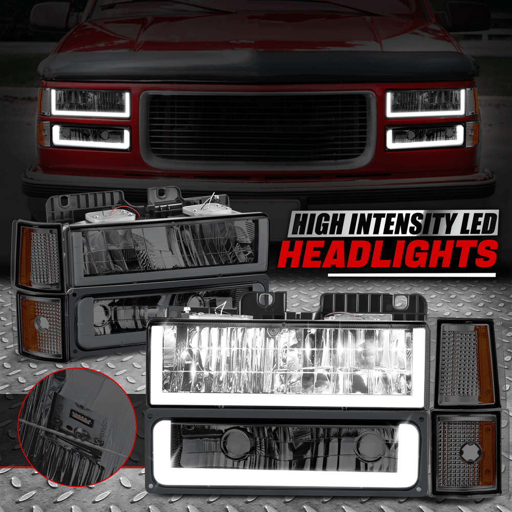 Smoke U-LED DRL Headlights & Bumper Lamps for 94-00 GMC C/K 1500 2500