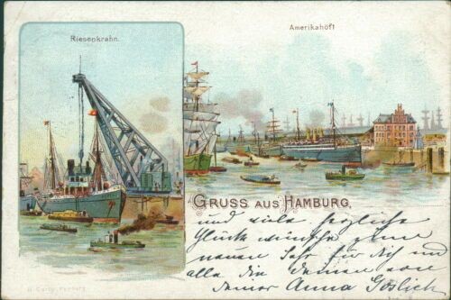 Postcard Hamburg 1898 Giant Krahn America Court (No. 958)
