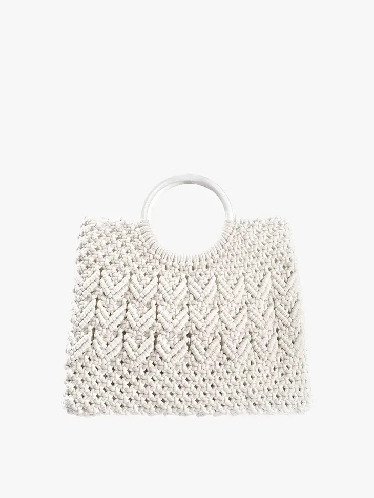 JEN & CO MACRAME WHITE SATCHEL WITH CIRCLE HANDLE-CLEARANCE SALE!!!!-image