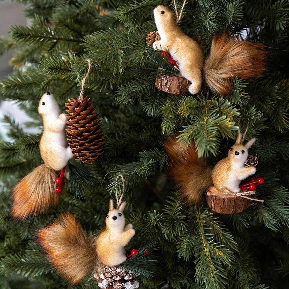 Animal Christmas Ornament Christmas Tree Decor Simulated Squirrel Figurine