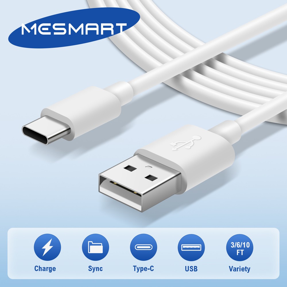 USB-A to Type-C Fast Charging Data SYNC Charger Cable Cord 3/5/6/10FT lot White