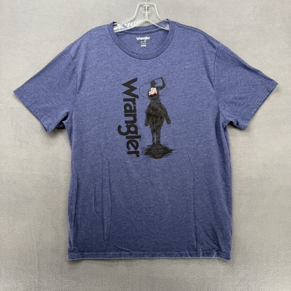 Wrangler T-Shirt Mens Large Heather Blue Short Sleeve Cowboy Graphic Tee