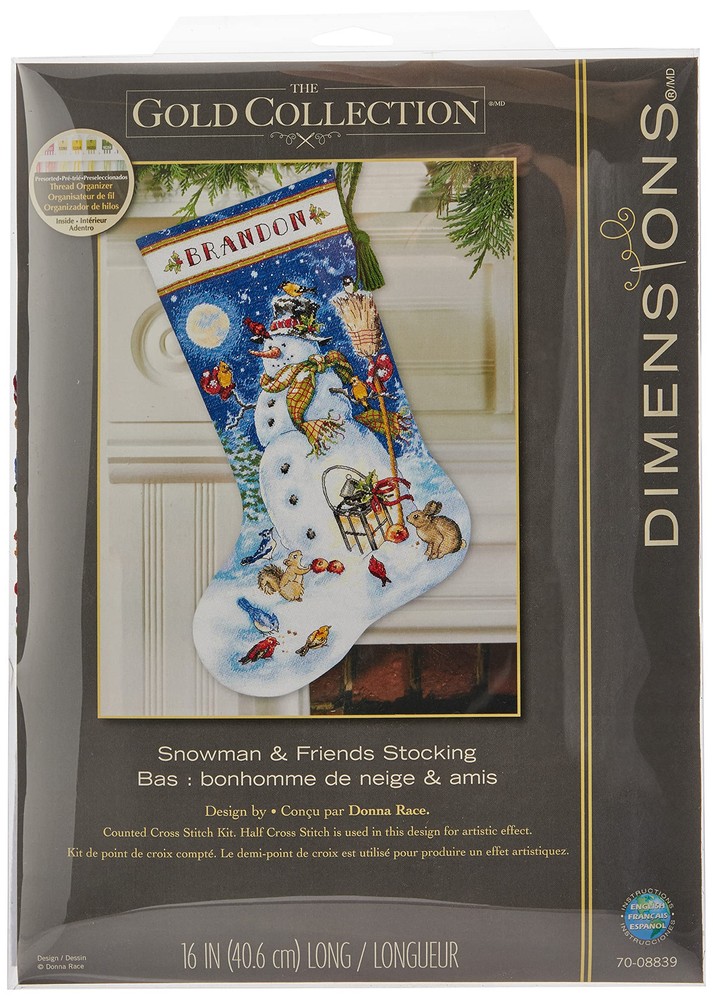 Gold Collection Snowman & Friends Personalized Christmas Counted Cross Stitch Kit