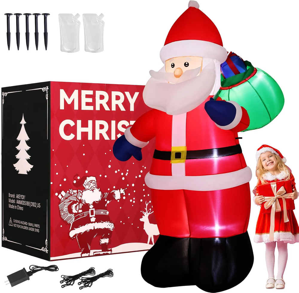 6FT Tall Christmas Inflatable Outdoor Decoration outside Smiling Santa Claus wit