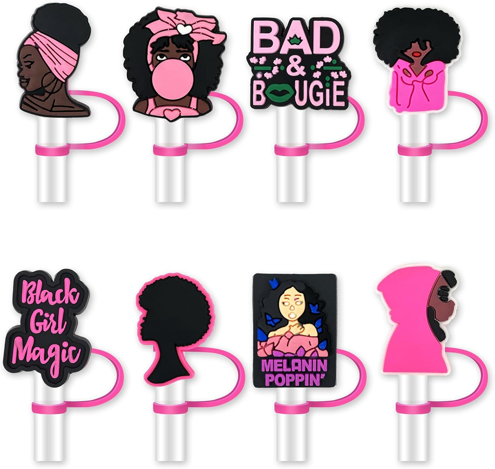 8Pcs Pink Girl Straw Cover for Tumbler Cap, Silicone Straw Topper, 10Mm Drinking
