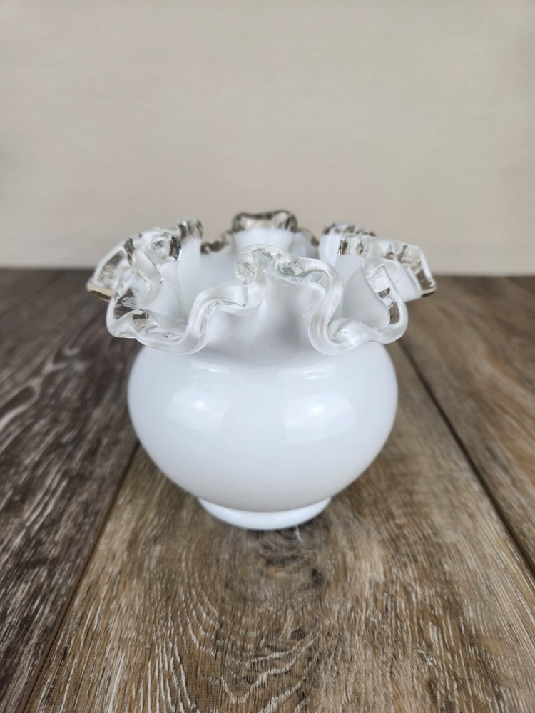 Fenton Silver Crest Milk Glass Ruffled Edge Vase 4