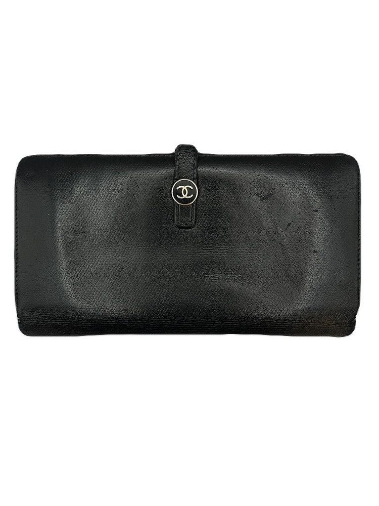 CHANEL Black Leather Long Wallet Pre-Owned E0207-6