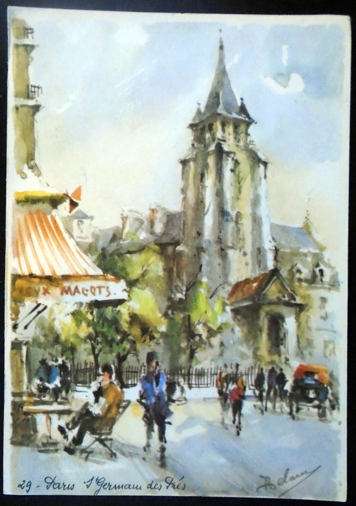 C10345 Watercolor, Paris, “Saint-Germain-des-Pres”, Color Postcard, Artist