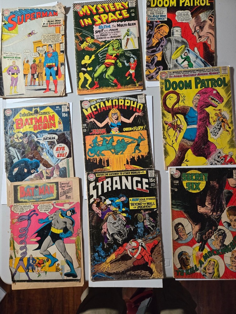 Silver Age DC Comics lot of 9. Doom Patrol, Batman,Superman, Metamorpho, READERS