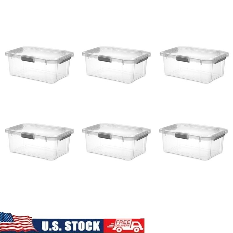 HingeLID Clear Storage Box with Latch Lid and Grip Handles 6-Pack