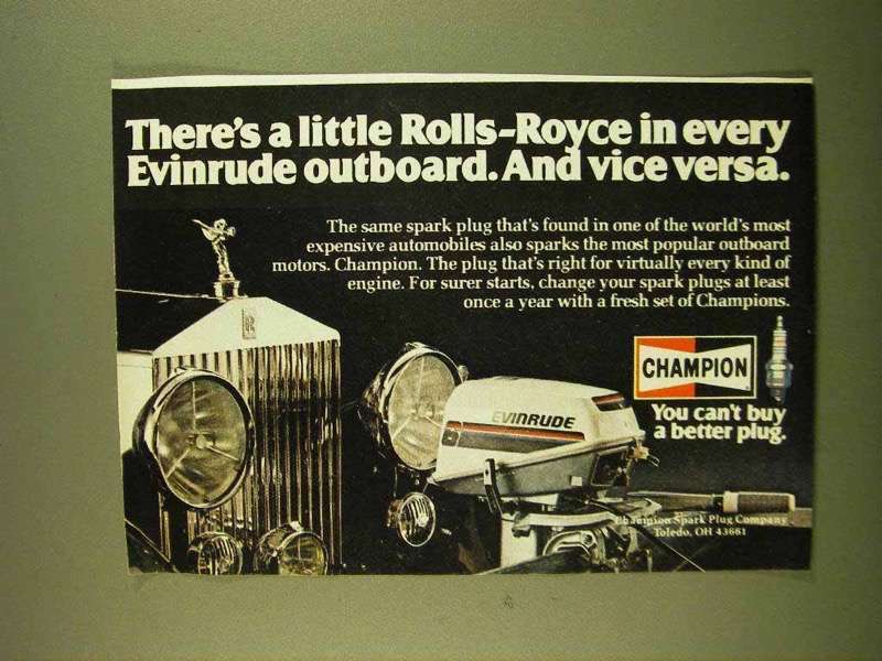 1979 Champion Spark Plugs Ad - Rolls-Royce Evinrude
