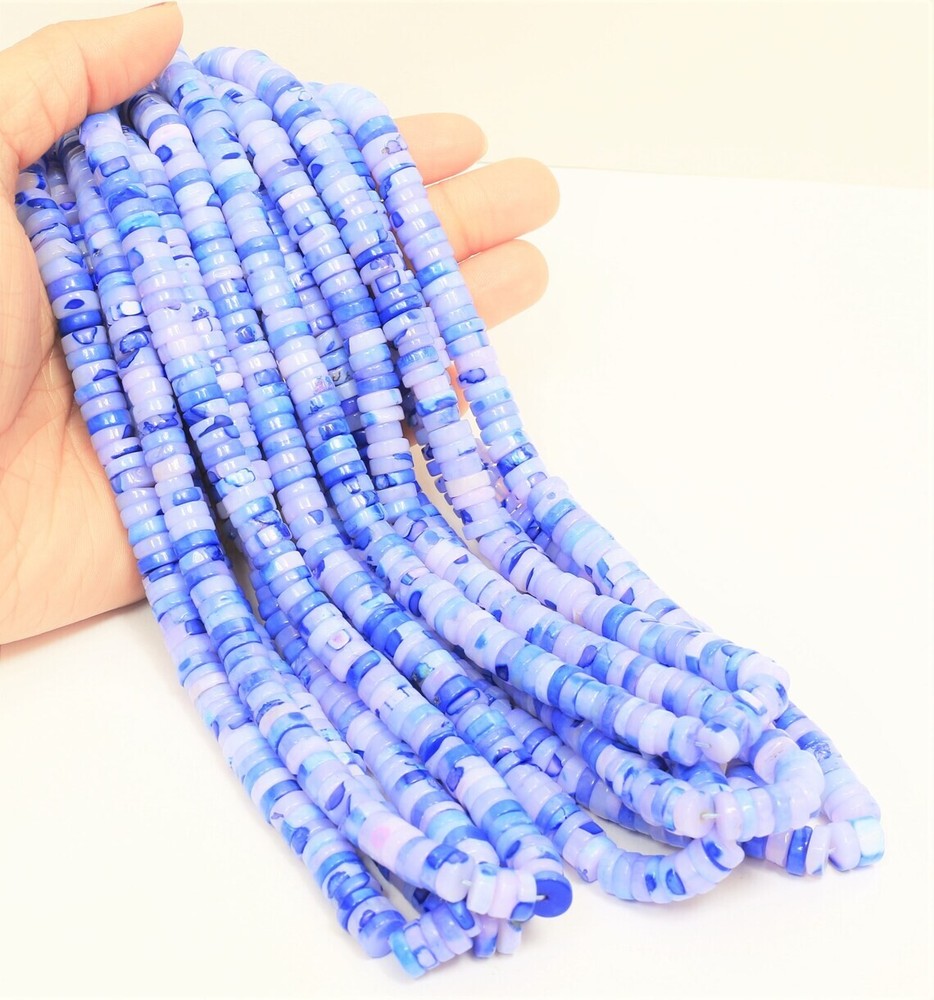 Lavender Blue Dot Opal Smooth Heishi Tyre Shape Gemstone Beads